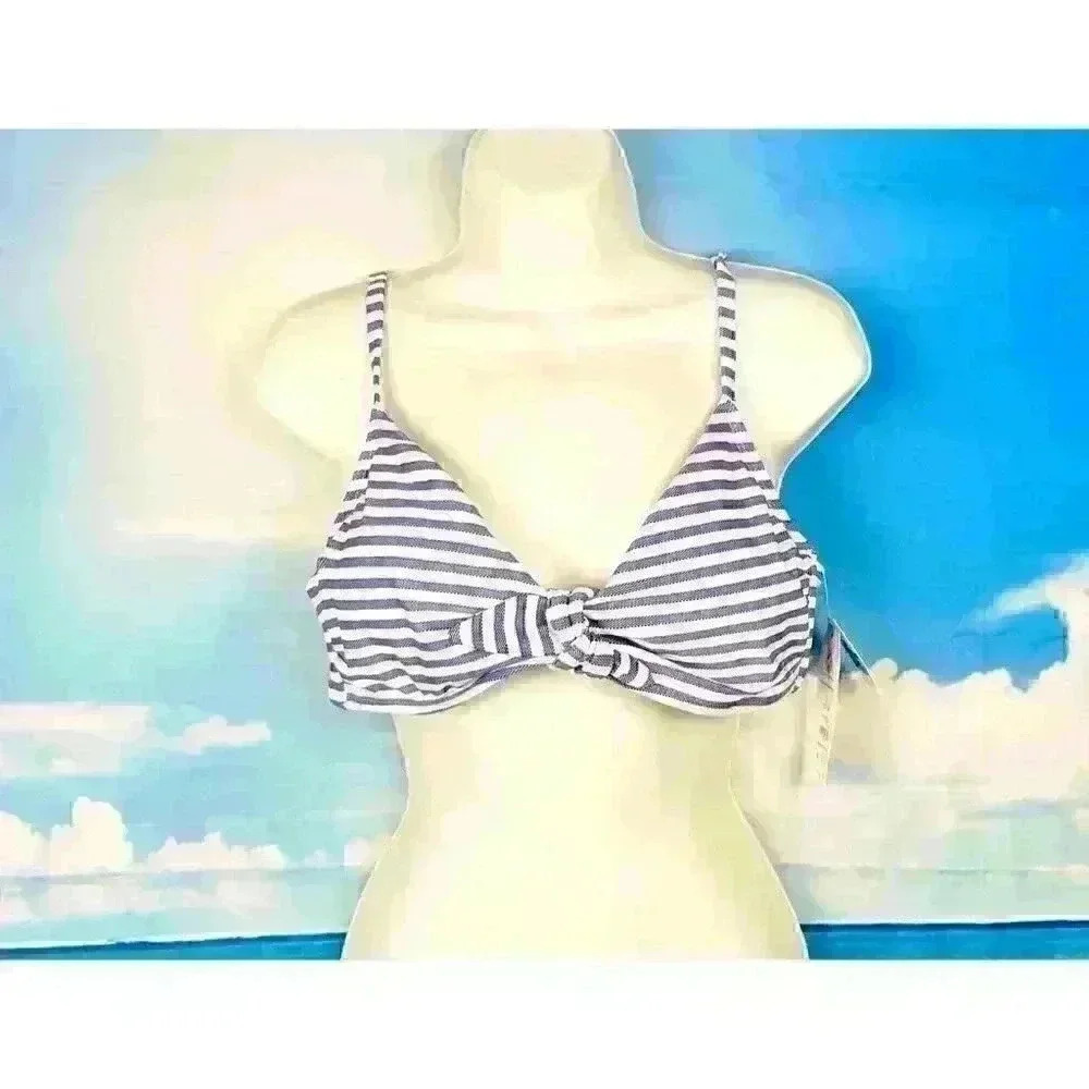 NWT BLUE & WHITE Stripe Top TIME & TRU Bikini Bra  Swim Bathing suit size Lg